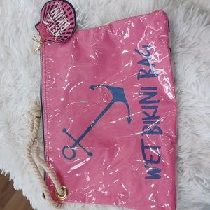 NWT Nauticak Wet Bikini Bag Wristlet Anchor Theme Pink & Blue